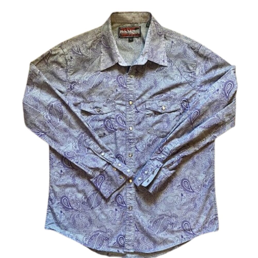 Rock & Roll Cowboy Western Shirt Paisley Purple Pearl Snaps Large
